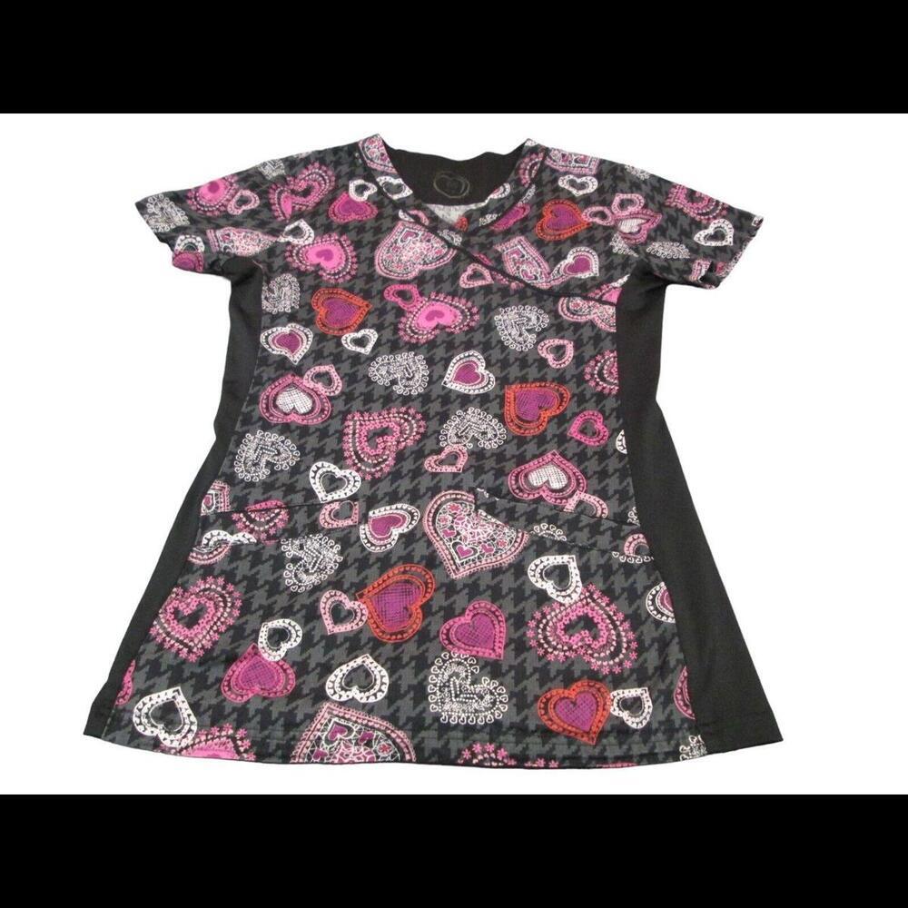 Health Pro Womens Hearts Uniform Medical Scrub Top Nurse Work Wear Size XS​